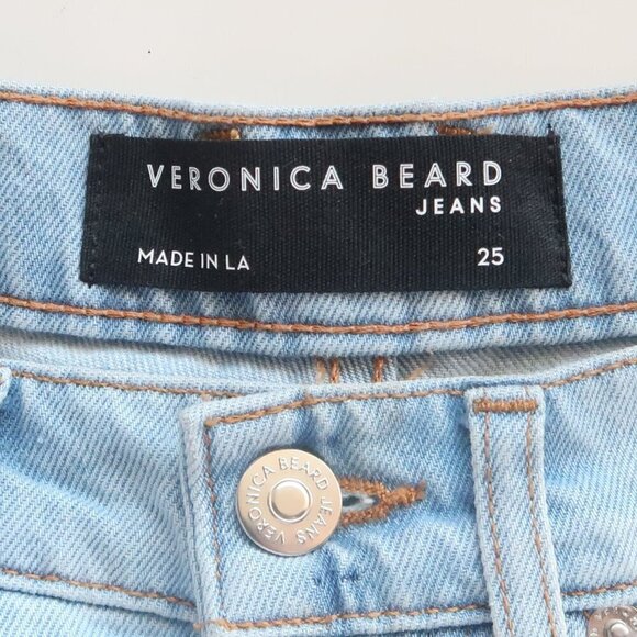 Veronica Beard Timmi High Rise Raw Hem Button Fly Denim Shorts Aire Blue Wash 25 - Picture 9 of 14